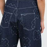 Shade High Waisted Barrel Leg Denim Pants in Dark Needle Punch Blue by Henrik Vibskov Designer Brand