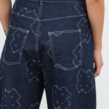 Shade High Waisted Barrel Leg Denim Pants in Dark Needle Punch Blue by Henrik Vibskov Designer Brand