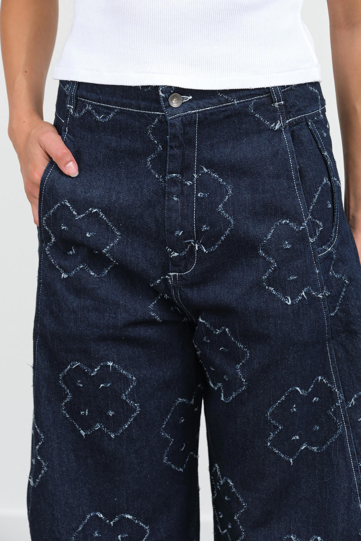 Dark Needle Punch Shade Denim Pants by Henrik Vibskov