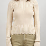 Front of Transparent Block Knit Blouse in Angora