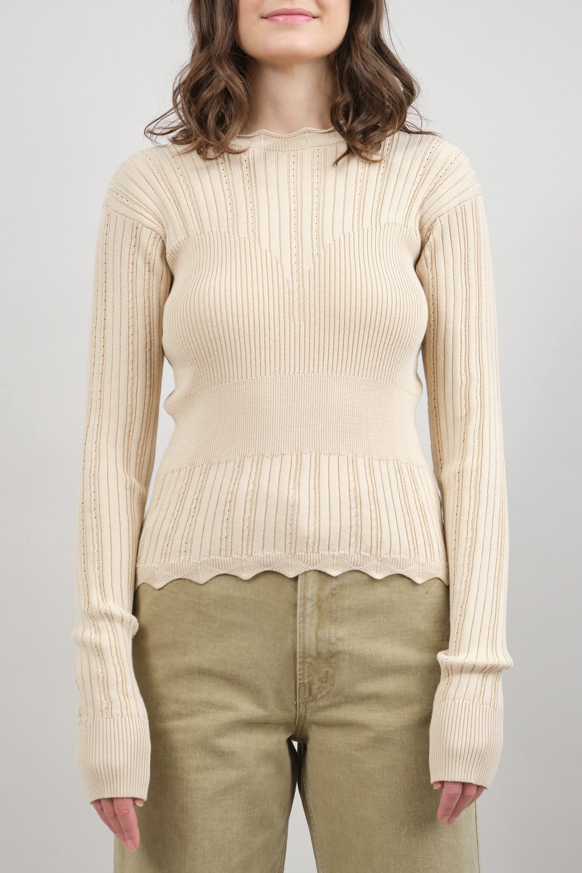 Front of Transparent Block Knit Blouse in Angora