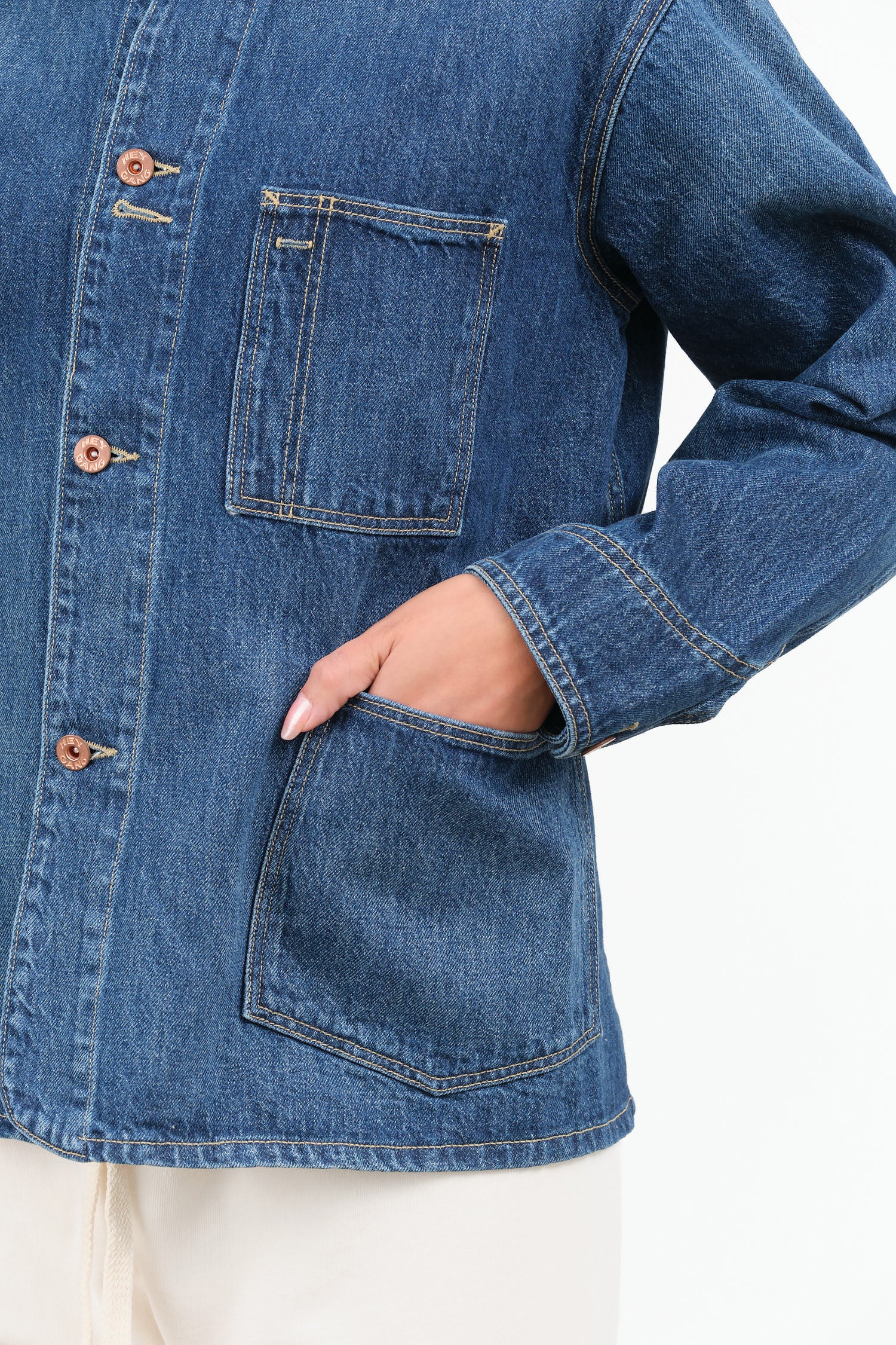 Barn Coat Button Up Denim Jacket in Richman Blue by Hey Gang Brand 