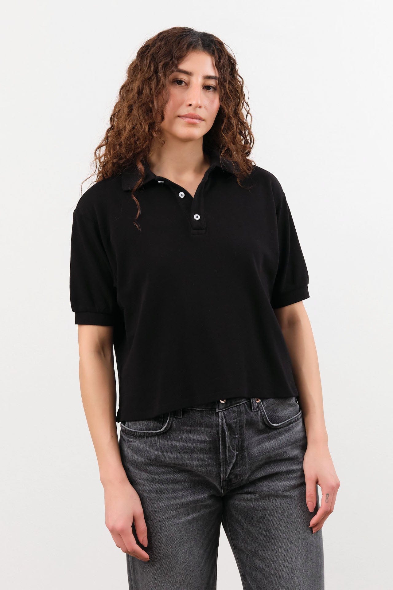 Hey Gang Apparel Womens Blouses The Boxy Polo in Black