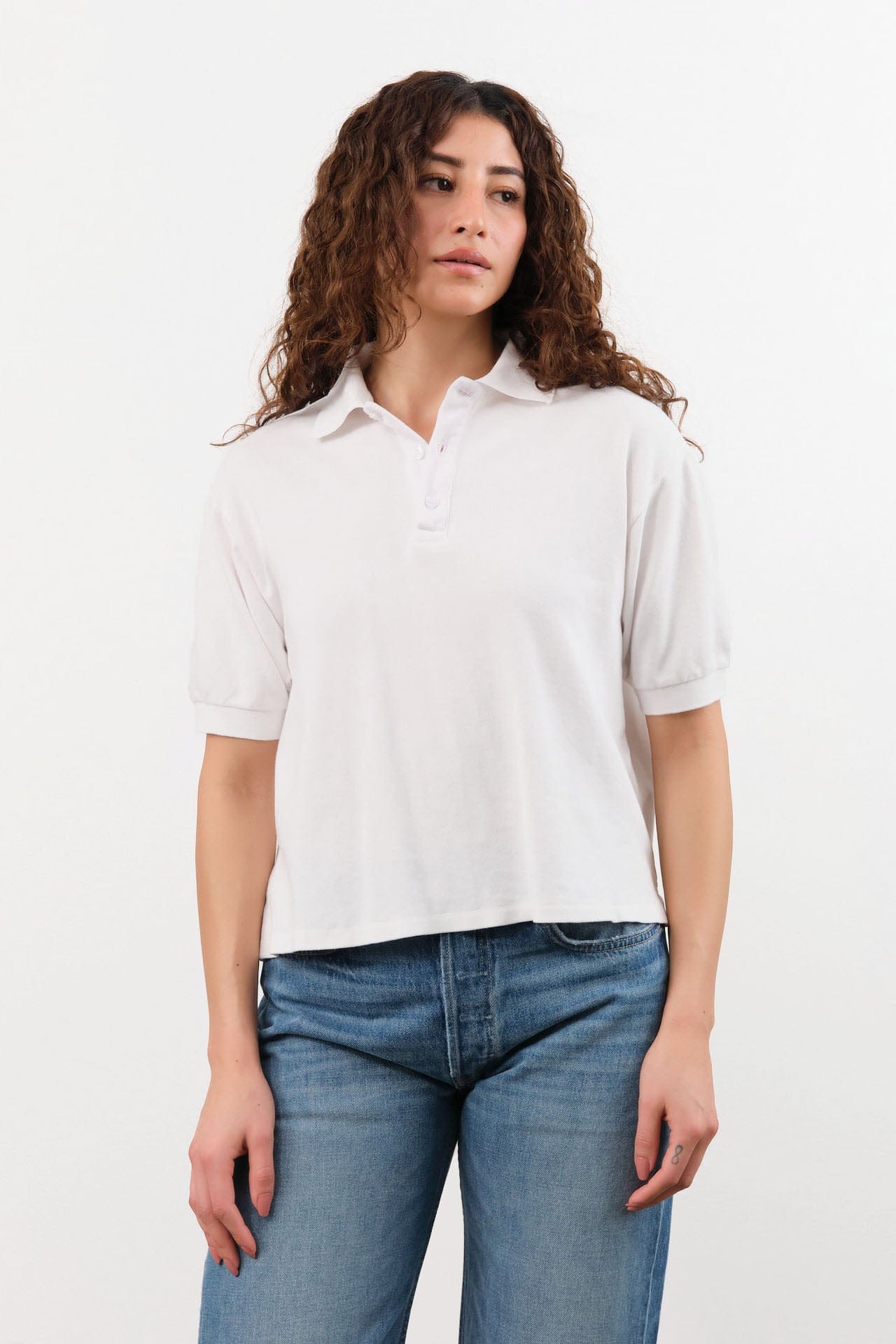 Hey Gang Apparel Womens Blouses The Boxy Polo in White