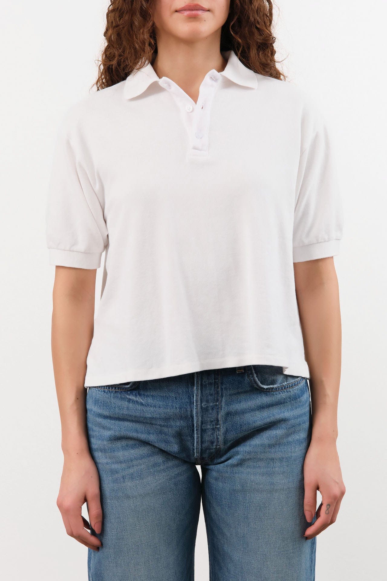 Hey Gang Apparel Womens Blouses The Boxy Polo in White