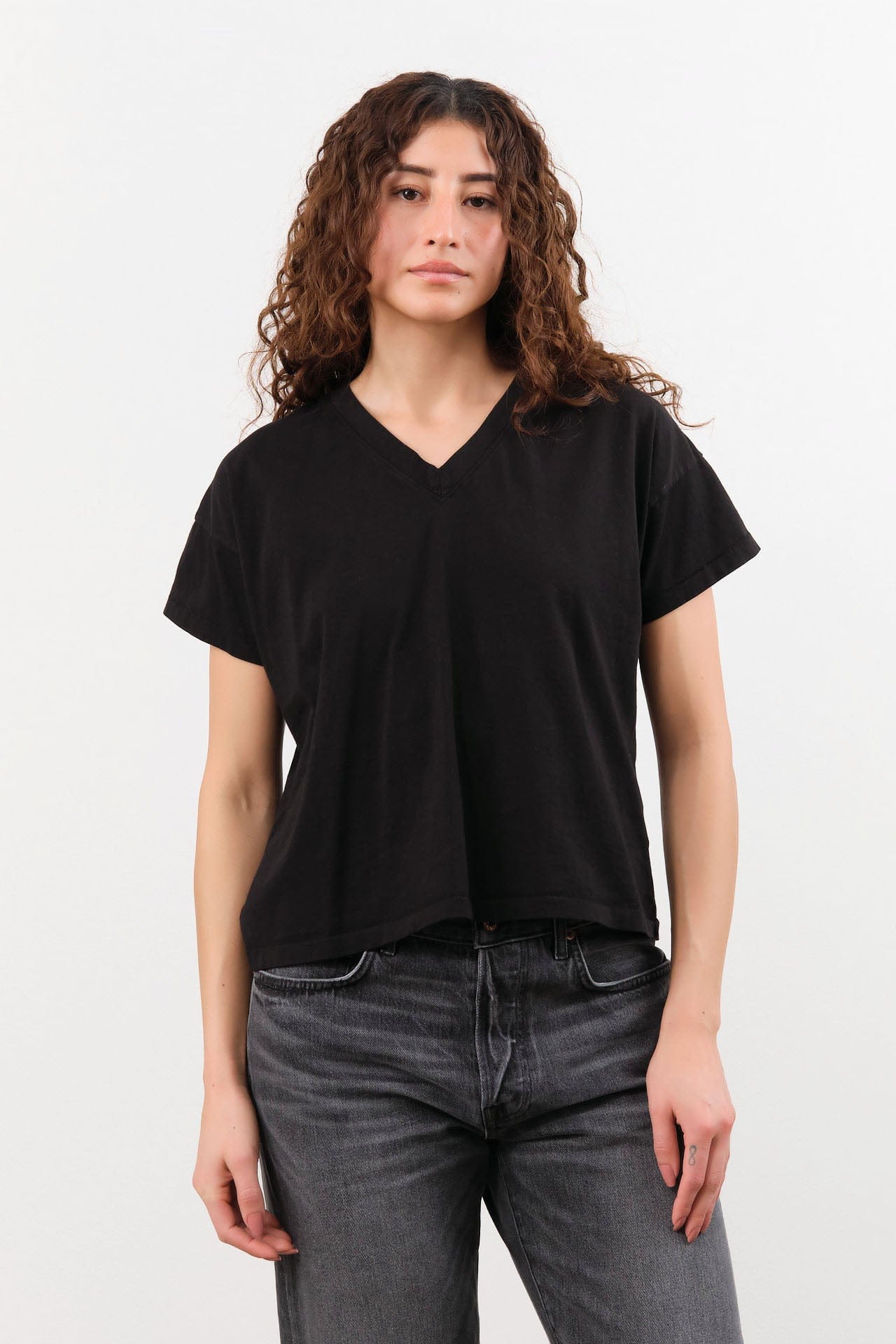 Hey Gang Apparel Womens Blouses The Boxy V-Neck in Black