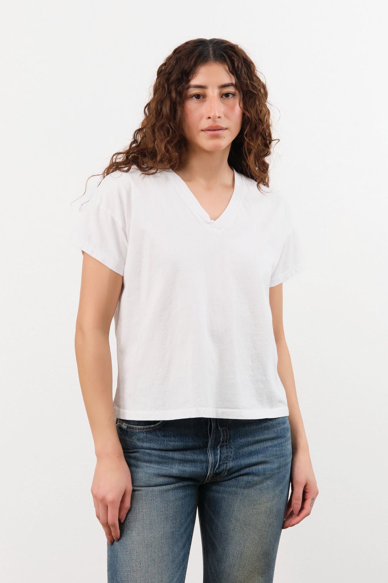 Hey Gang Apparel Womens Blouses The Boxy V-Neck in White