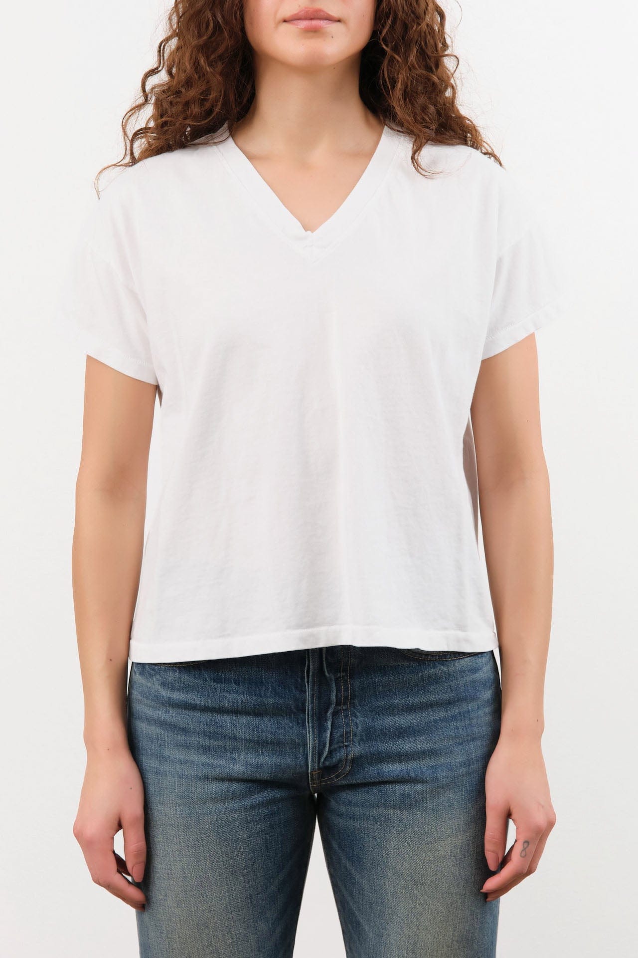 Hey Gang Apparel Womens Blouses The Boxy V-Neck in White
