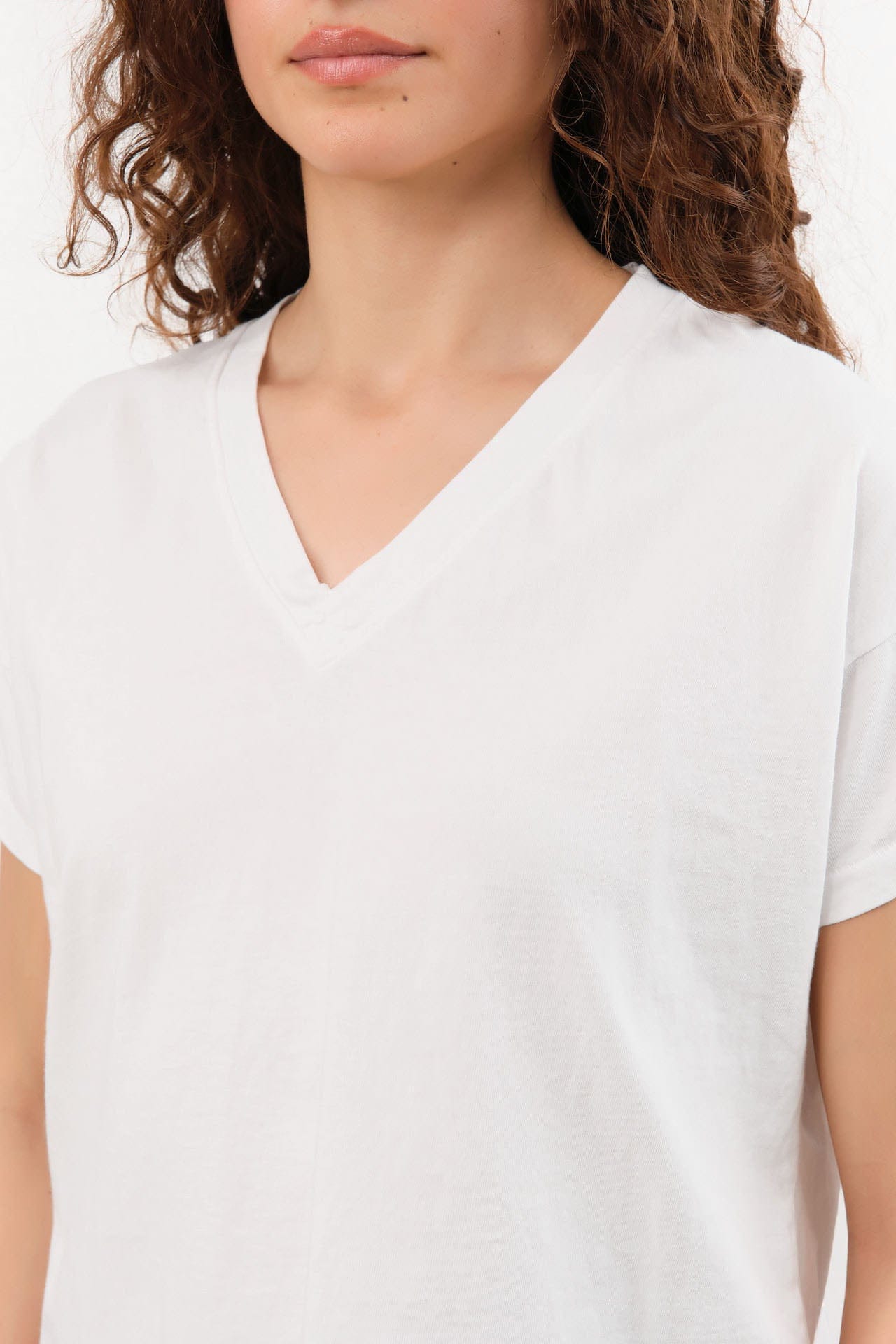 Hey Gang Apparel Womens Blouses The Boxy V-Neck in White