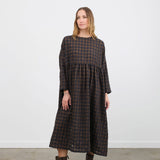 Ichi Antiquites Apparel Womens Dresses Gingham Check Dress Khaki x Charcoal / One Size