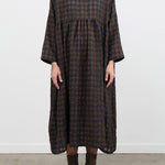 Ichi Antiquites Apparel Womens Dresses Gingham Check Dress Khaki x Charcoal / One Size