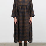 Ichi Antiquites Apparel Womens Dresses Gingham Check Dress Khaki x Charcoal / One Size
