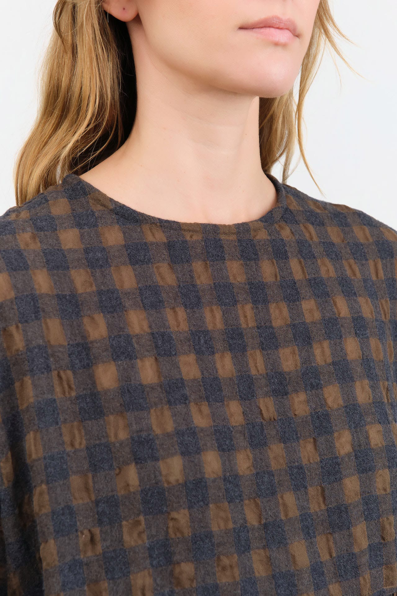 Ichi Antiquites Apparel Womens Dresses Gingham Check Dress Khaki x Charcoal / One Size
