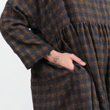 Ichi Antiquites Apparel Womens Dresses Gingham Check Dress Khaki x Charcoal / One Size