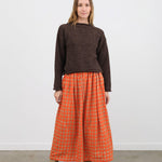 Ichi Antiquites Apparel Womens Skirts Gingham Check Skirt Beige x Orange / One Size