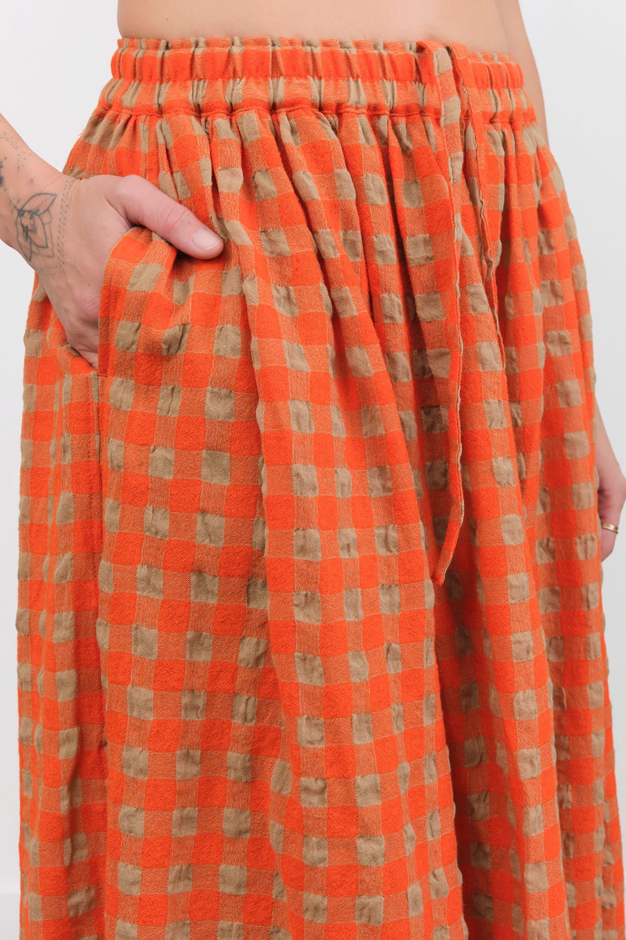 Ichi Antiquites Apparel Womens Skirts Gingham Check Skirt Beige x Orange / One Size
