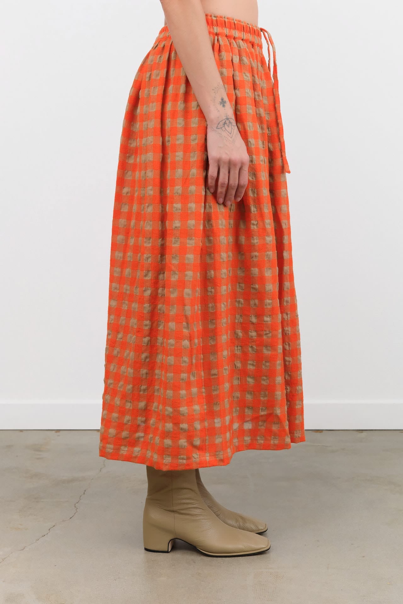 Ichi Antiquites Apparel Womens Skirts Gingham Check Skirt Beige x Orange / One Size