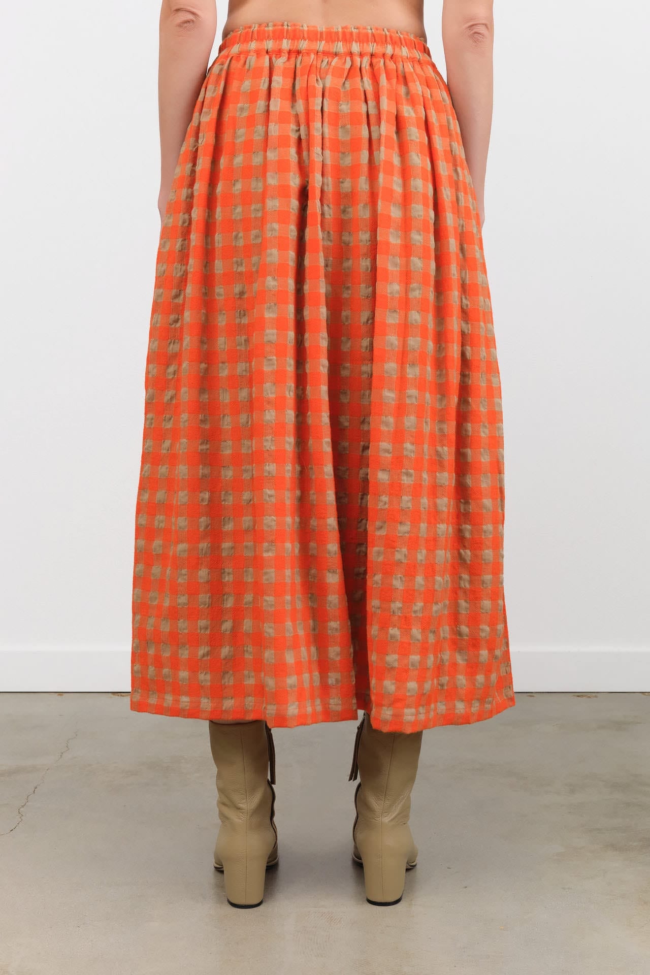 Ichi Antiquites Apparel Womens Skirts Gingham Check Skirt Beige x Orange / One Size