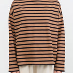 Ichi Antiquites Apparel Womens Blouses Stripe Pullover in Mocha Mocha x Navy / One Size