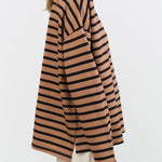 Ichi Antiquites Apparel Womens Blouses Stripe Pullover in Mocha Mocha x Navy / One Size