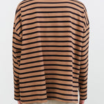 Ichi Antiquites Apparel Womens Blouses Stripe Pullover in Mocha Mocha x Navy / One Size