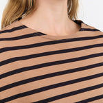 Ichi Antiquites Apparel Womens Blouses Stripe Pullover in Mocha Mocha x Navy / One Size