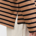 Ichi Antiquites Apparel Womens Blouses Stripe Pullover in Mocha Mocha x Navy / One Size