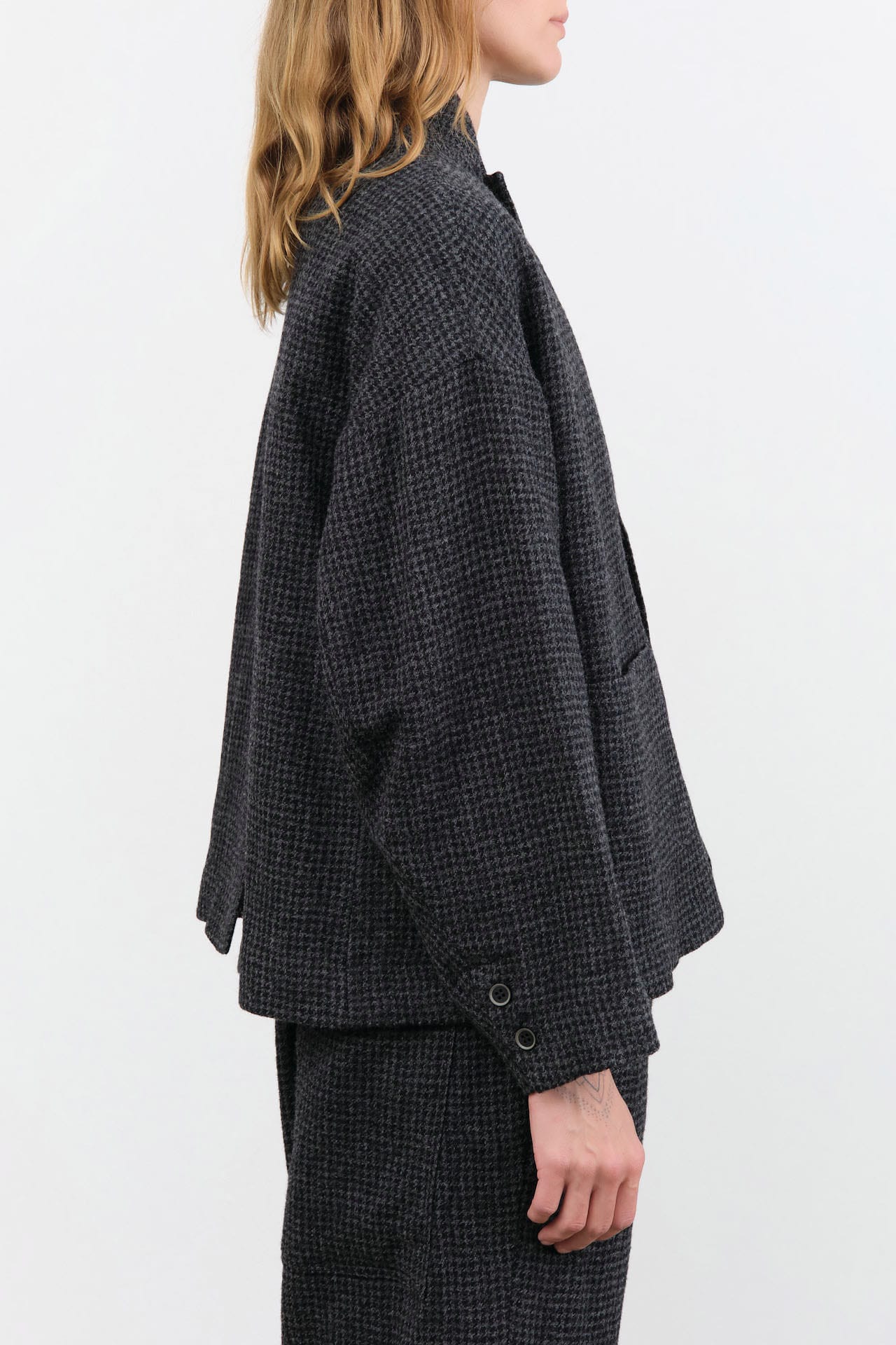 Ichi Antiquites Apparel Womens Jackets Wool Gauze Houndstooth Jacket Charcoal / One Size