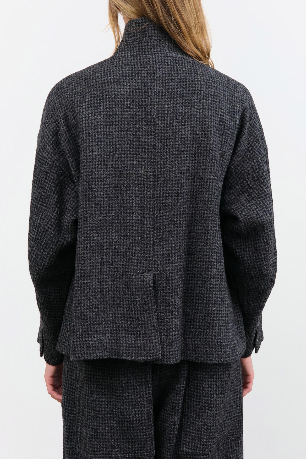 Ichi Antiquites Apparel Womens Jackets Wool Gauze Houndstooth Jacket Charcoal / One Size
