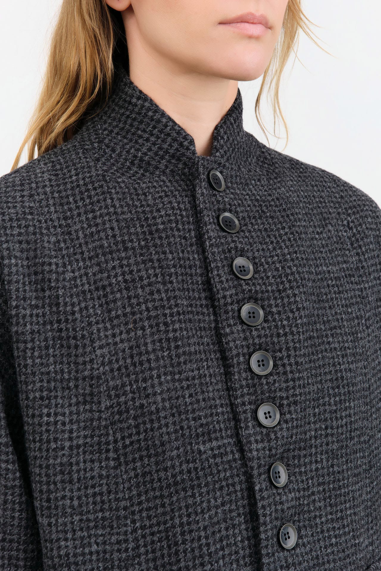 Ichi Antiquites Apparel Womens Jackets Wool Gauze Houndstooth Jacket Charcoal / One Size