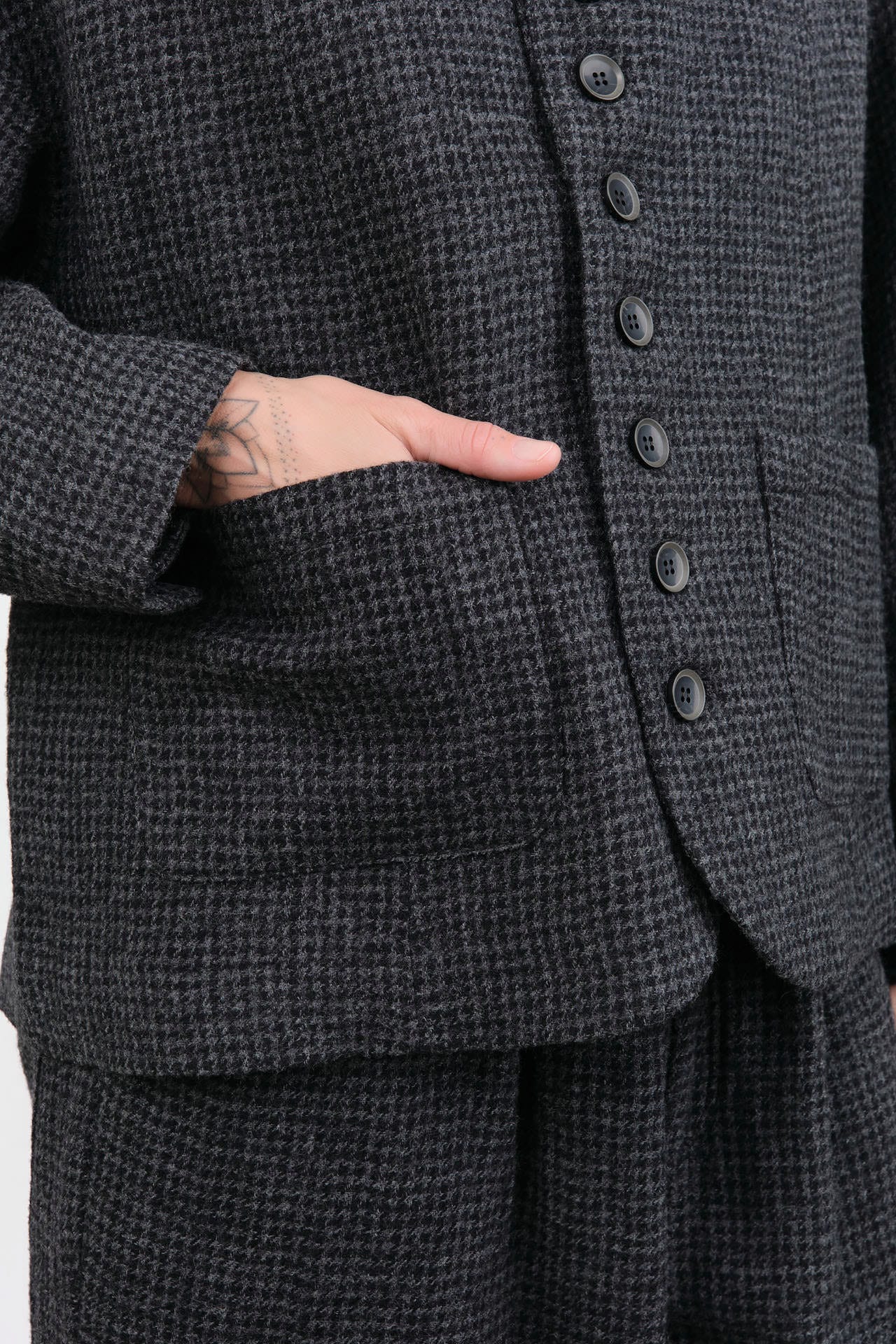 Ichi Antiquites Apparel Womens Jackets Wool Gauze Houndstooth Jacket Charcoal / One Size