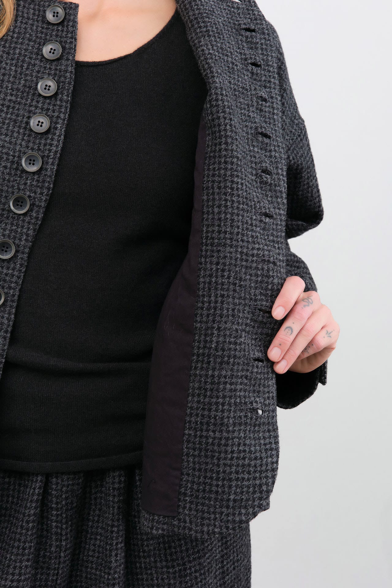 Ichi Antiquites Apparel Womens Jackets Wool Gauze Houndstooth Jacket Charcoal / One Size