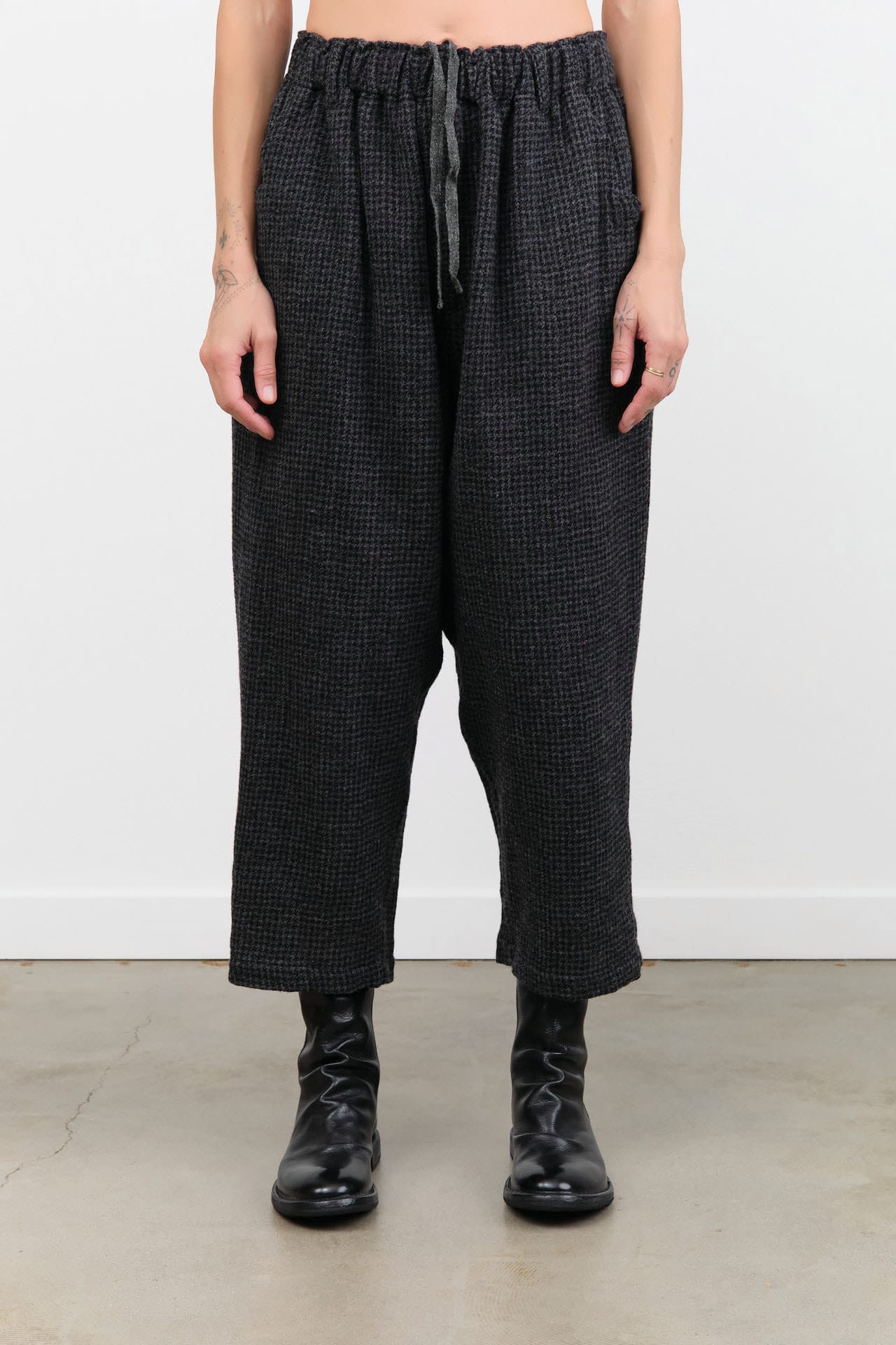 Ichi Antiquites Apparel Womens Pants Wool Gauze Houndstooth Pants Charcoal / One Size
