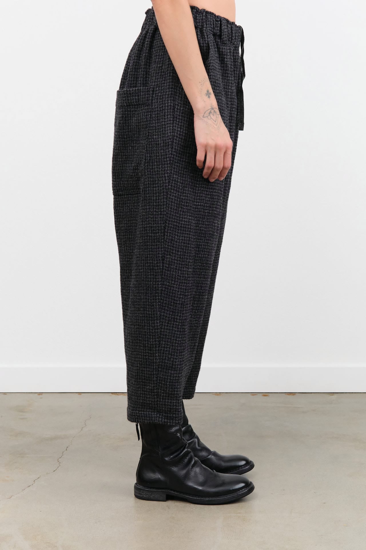 Ichi Antiquites Apparel Womens Pants Wool Gauze Houndstooth Pants Charcoal / One Size