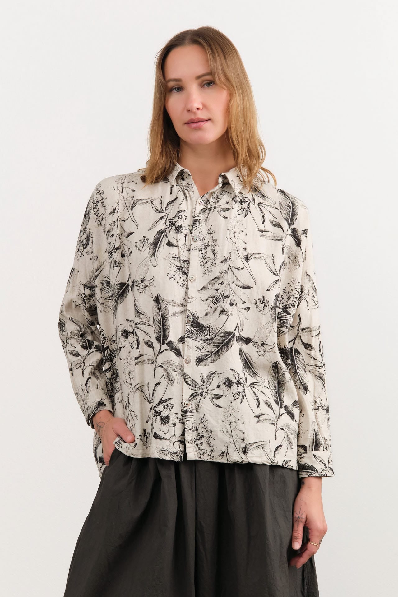 Ichi Antiquities Apparel Womens Blouses Botanical Print Shirt Natural / One Size