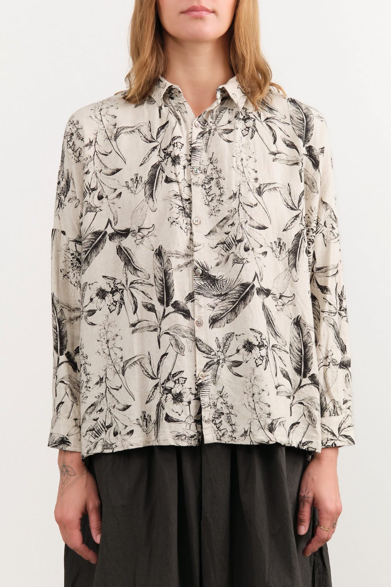 Ichi Antiquities Apparel Womens Blouses Botanical Print Shirt Natural / One Size