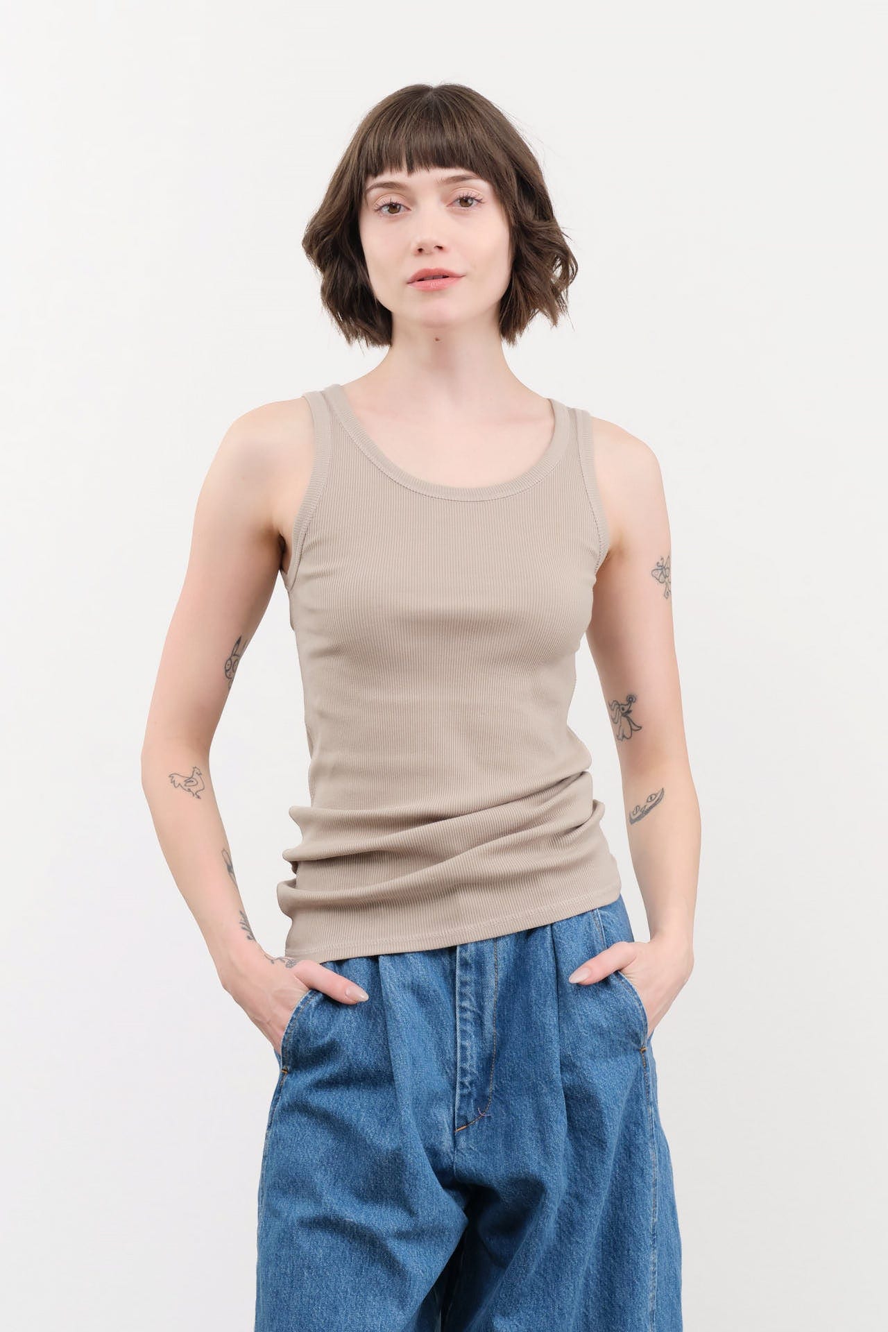 Ichi Antiquities Apparel Womens Lounge Cotton Tank Top in Mocha Mocha / One Size