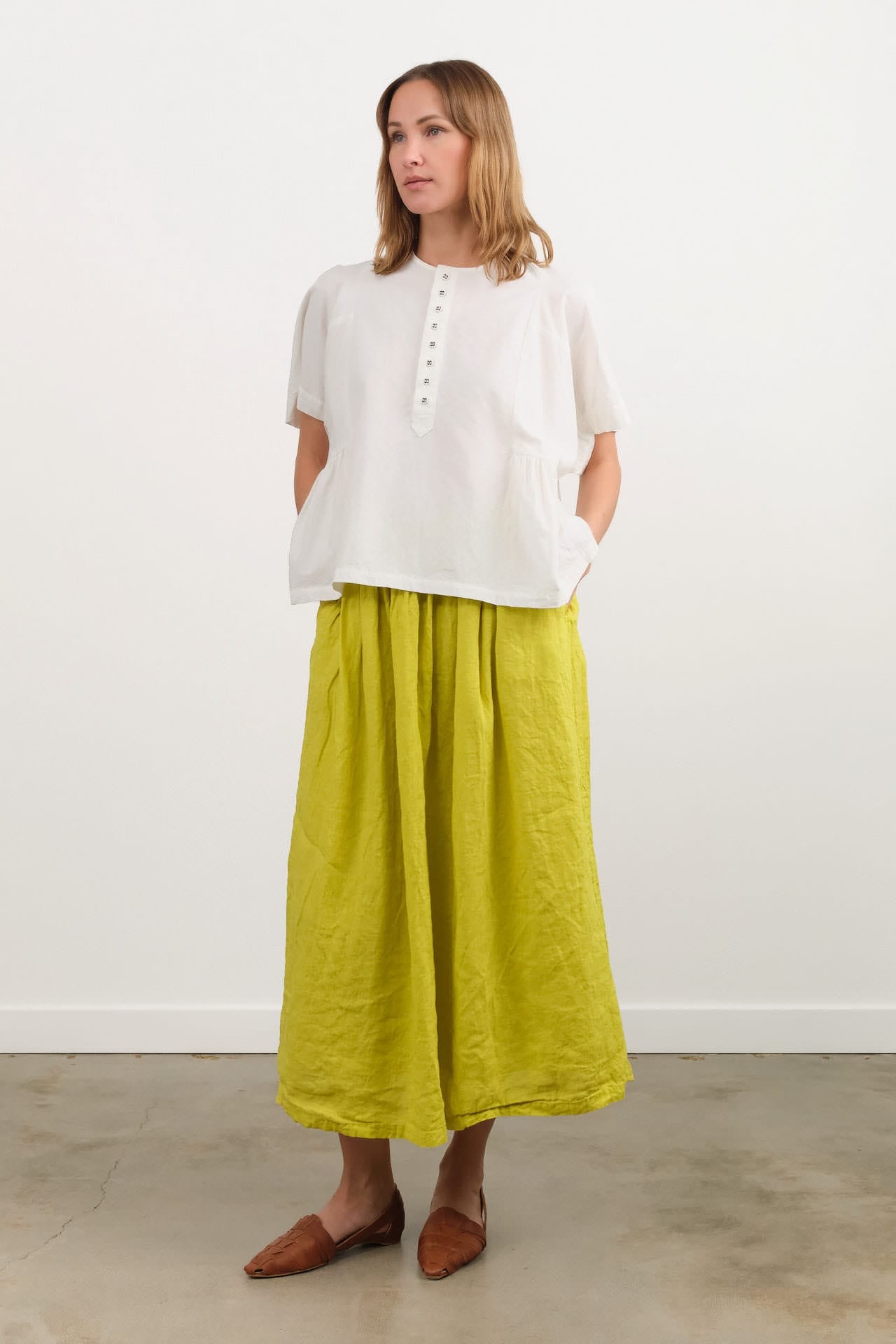 Ichi Antiquities Apparel Womens Skirts French Linen Skirt Yellow / One Size