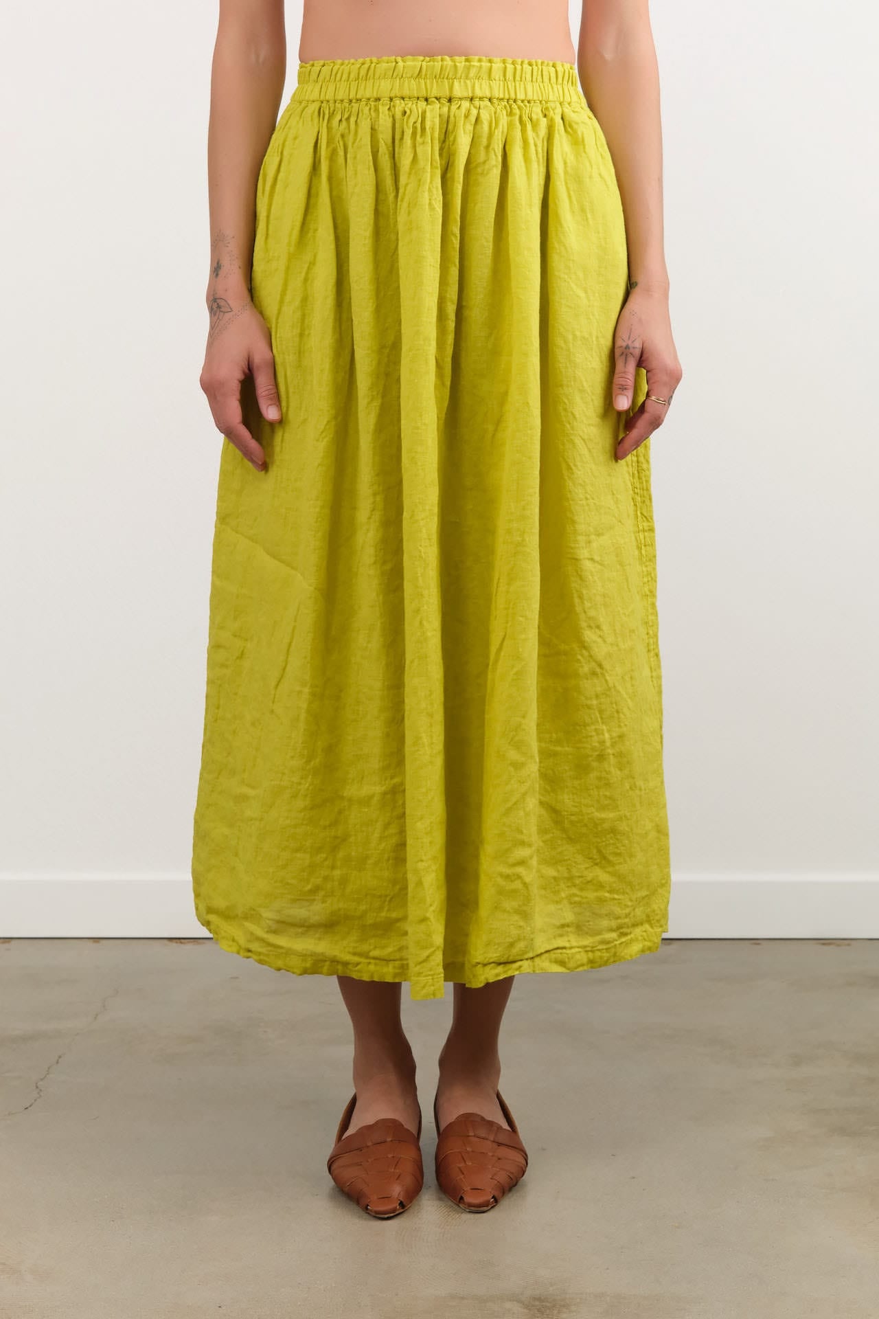 Ichi Antiquities Apparel Womens Skirts French Linen Skirt Yellow / One Size