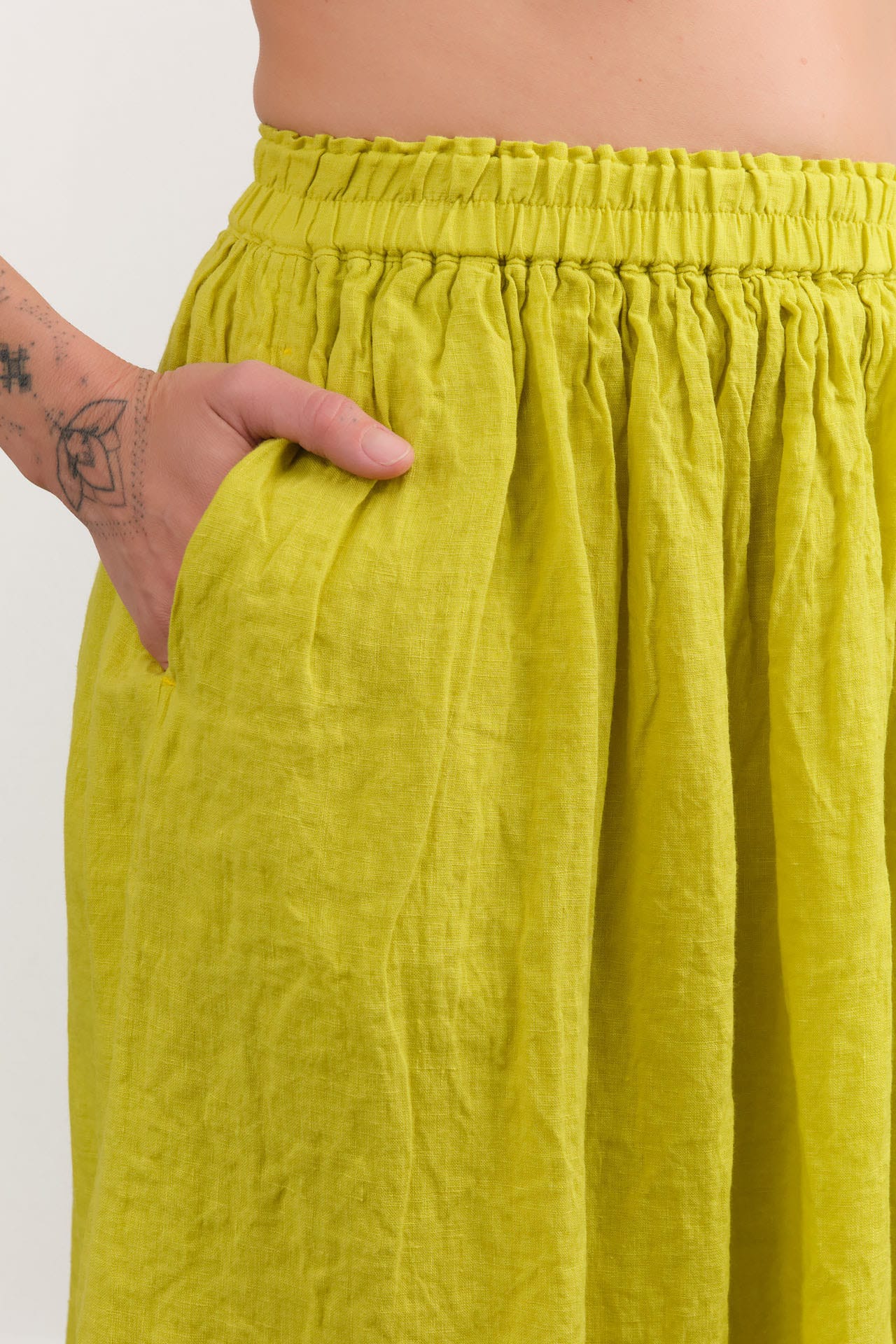 Ichi Antiquities Apparel Womens Skirts French Linen Skirt Yellow / One Size