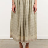 Ichi Antiquities Apparel Womens Skirts Gingham Check India Khadi Cotton Skirt Khaki / One Size