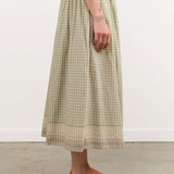 Ichi Antiquities Apparel Womens Skirts Gingham Check India Khadi Cotton Skirt Khaki / One Size