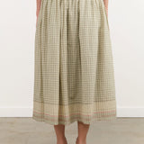 Ichi Antiquities Apparel Womens Skirts Gingham Check India Khadi Cotton Skirt Khaki / One Size