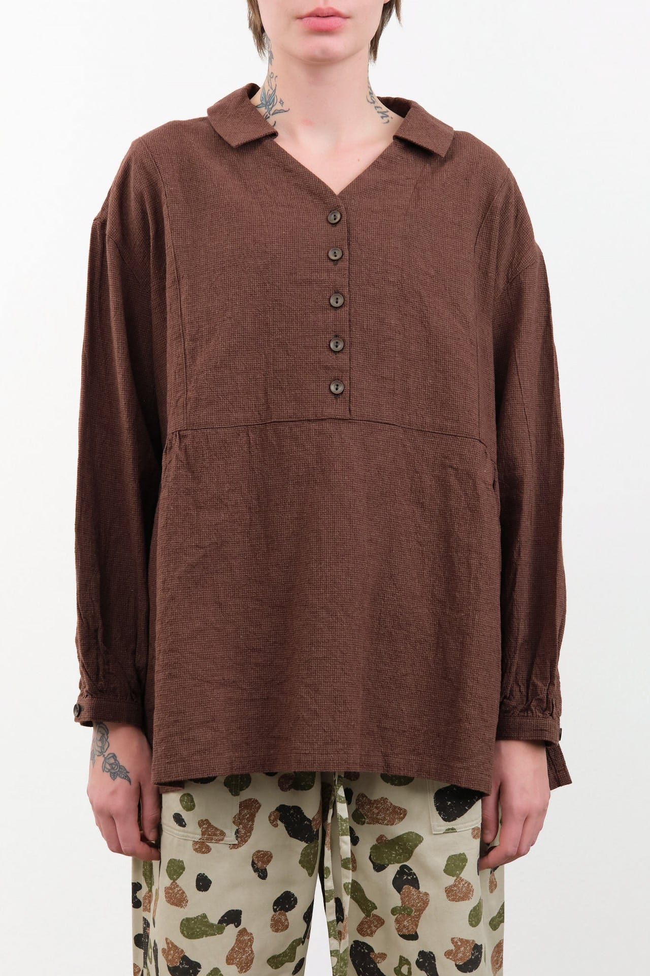 Ichi Antiquities Apparel Womens Blouses Houndstooth Shirt Brown / One Size