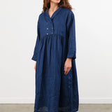 Ichi Antiquities Apparel Womens Dresses Indigo Linen Dress Dark Indigo / One Size