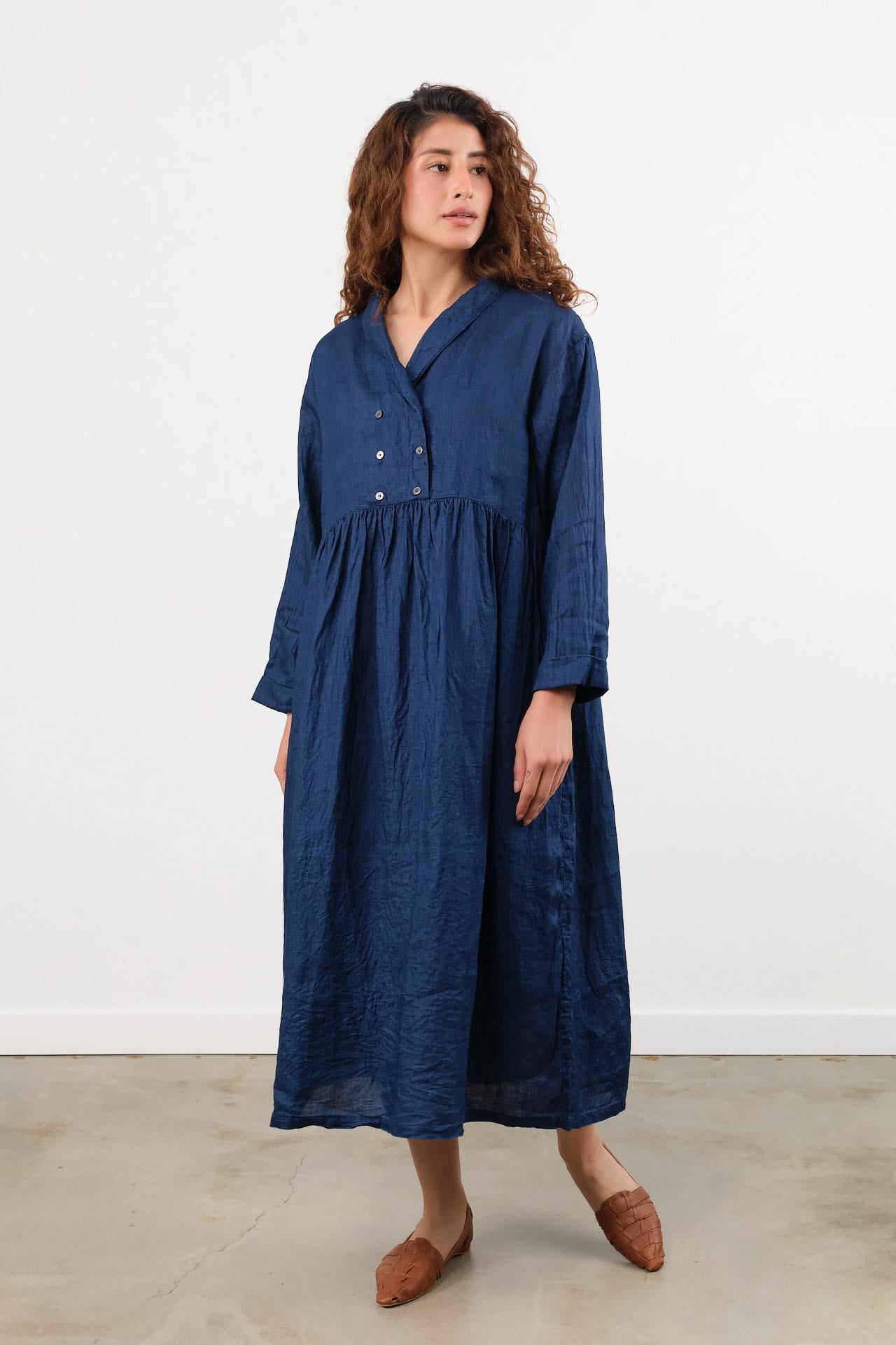 Ichi Antiquities Apparel Womens Dresses Indigo Linen Dress Dark Indigo / One Size