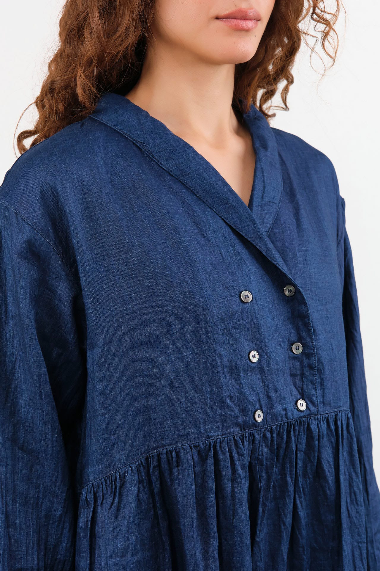 indigo linen dress Ichi Antiquities Indigo Linen Woven Dress in Light Indigo