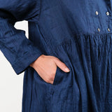Ichi Antiquities Apparel Womens Dresses Indigo Linen Dress Dark Indigo / One Size