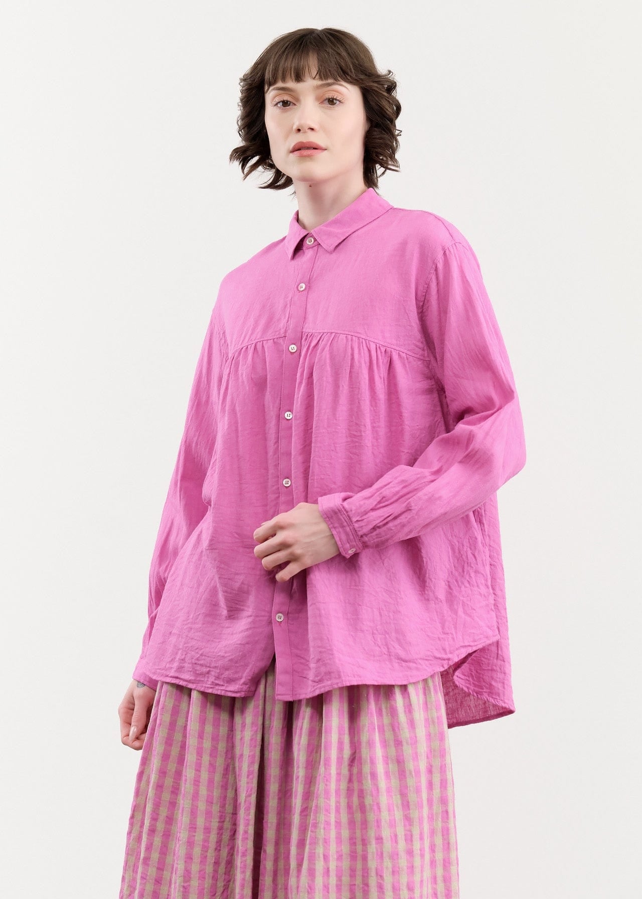 Ichi Antiquities Apparel Womens Blouses Linen Cotton Shirt Pink / One Size