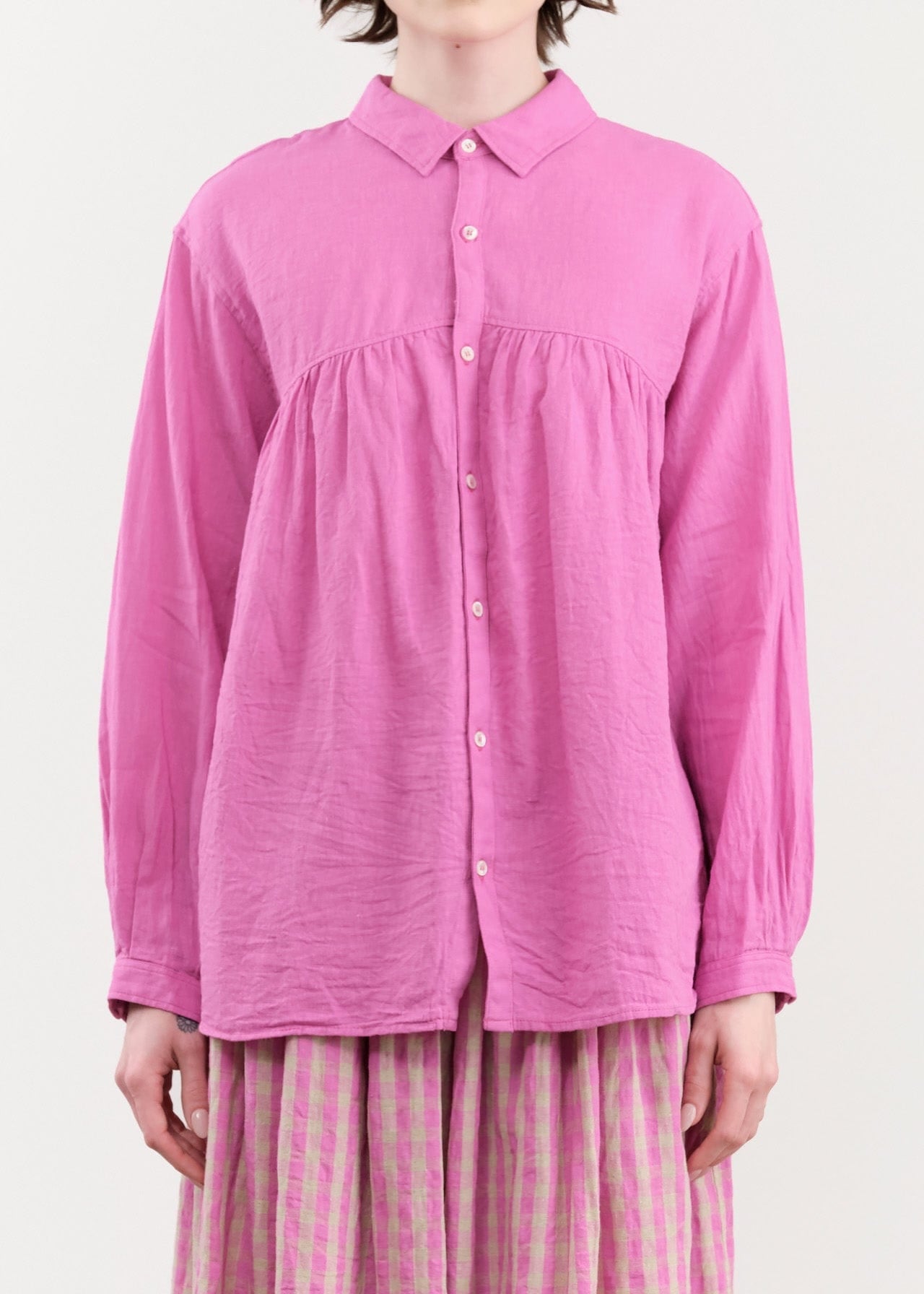 Ichi Antiquities Apparel Womens Blouses Linen Cotton Shirt Pink / One Size